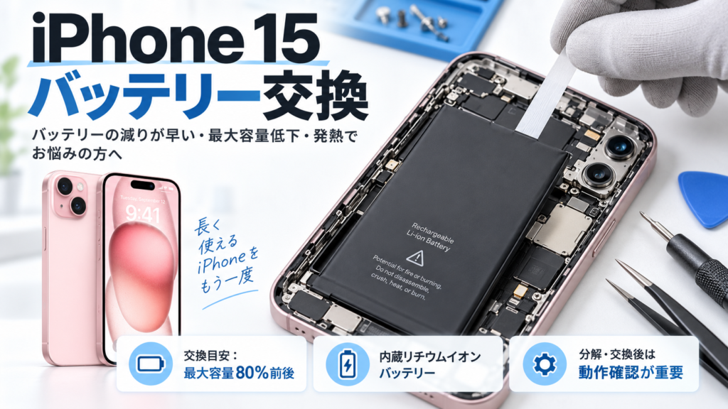 金沢市福久・森本エリアでiPhone 15のバッテリー交換｜減りが早い